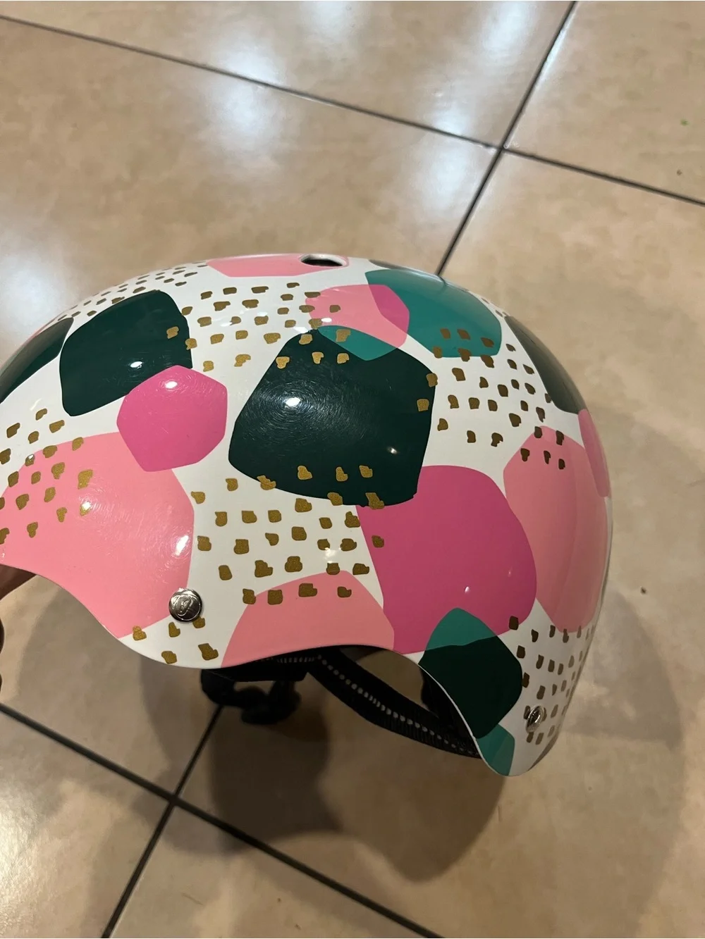 Kids Protective Helmet in Pink & Teal Abstract Design